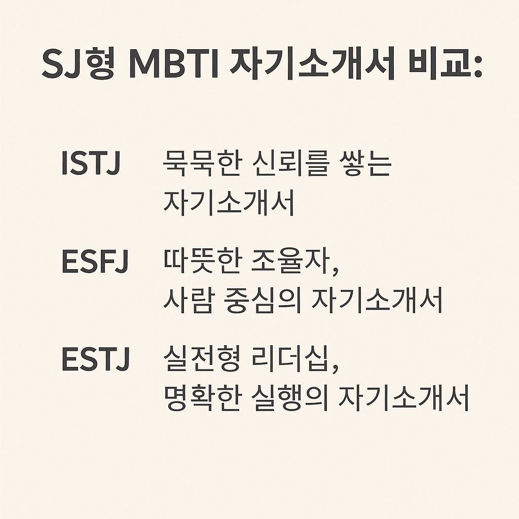 SJ형 MBTI 자기소개서 비교: ISTJ vs ESFJ vs ESTJ