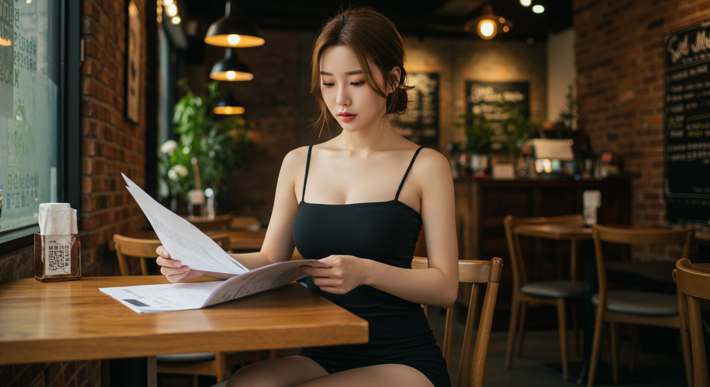 카페사장님이 서류를 검토하는 모습