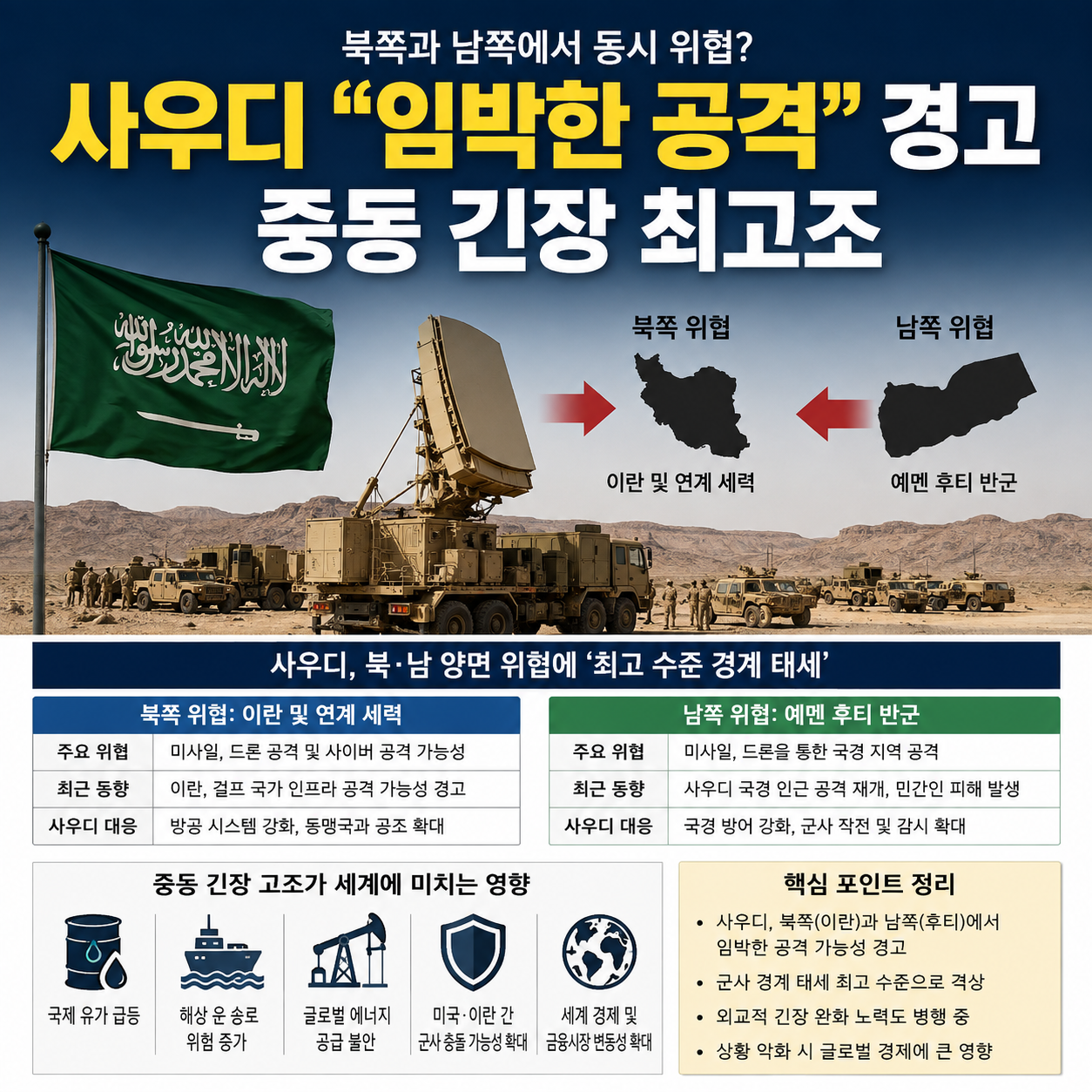 사우디아라비아, 북쪽과 남쪽에서 동시 위협?