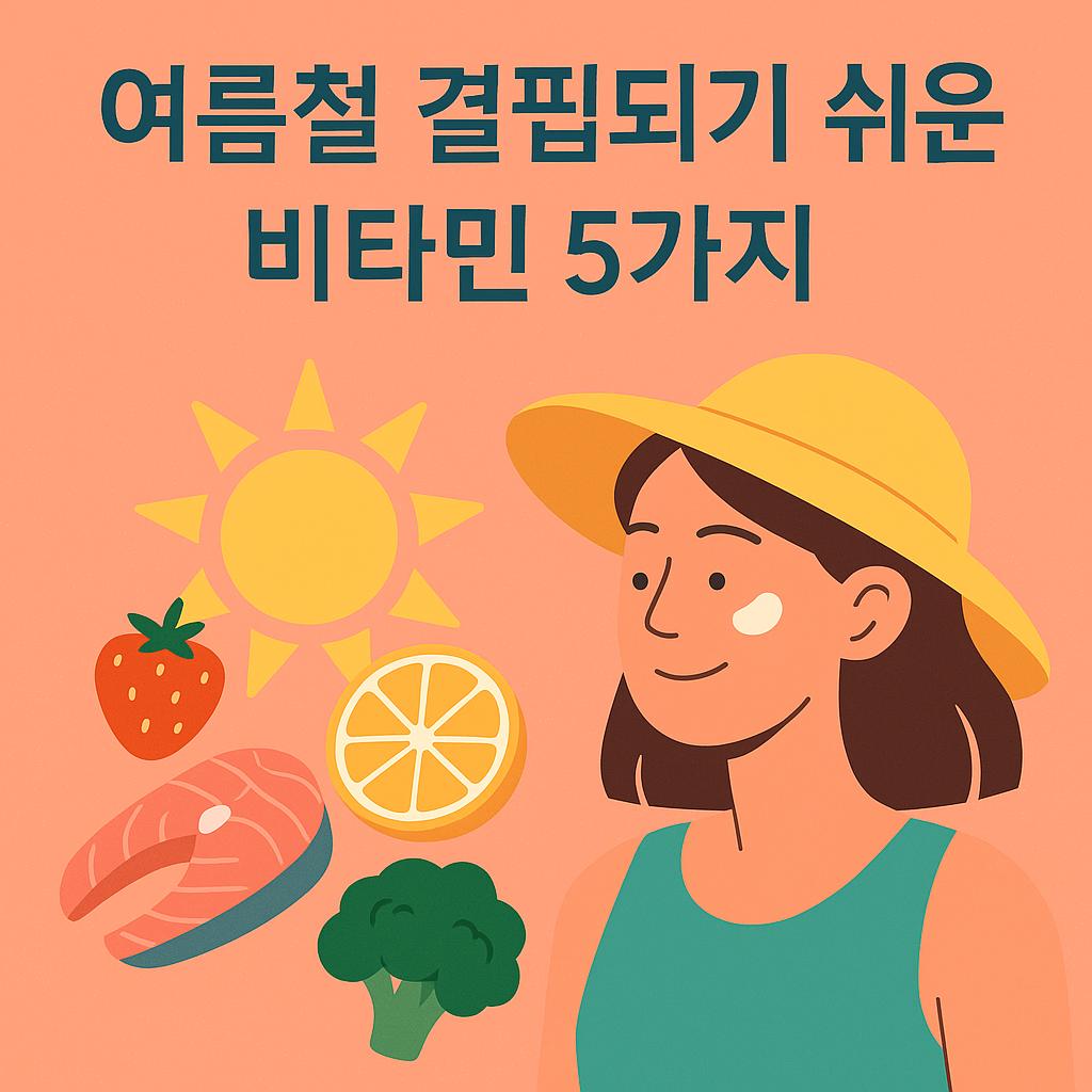 여름철에 결핍되기 쉬운 비타민이 5가지나 있다는 이미지 만화체 그림
