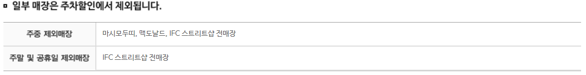 IFC몰 주차할인 제외 매장