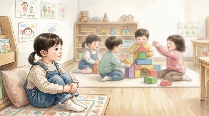 예민한 아이 어린이집에서 친구들과 떨어져 혼자 지켜보는 모습