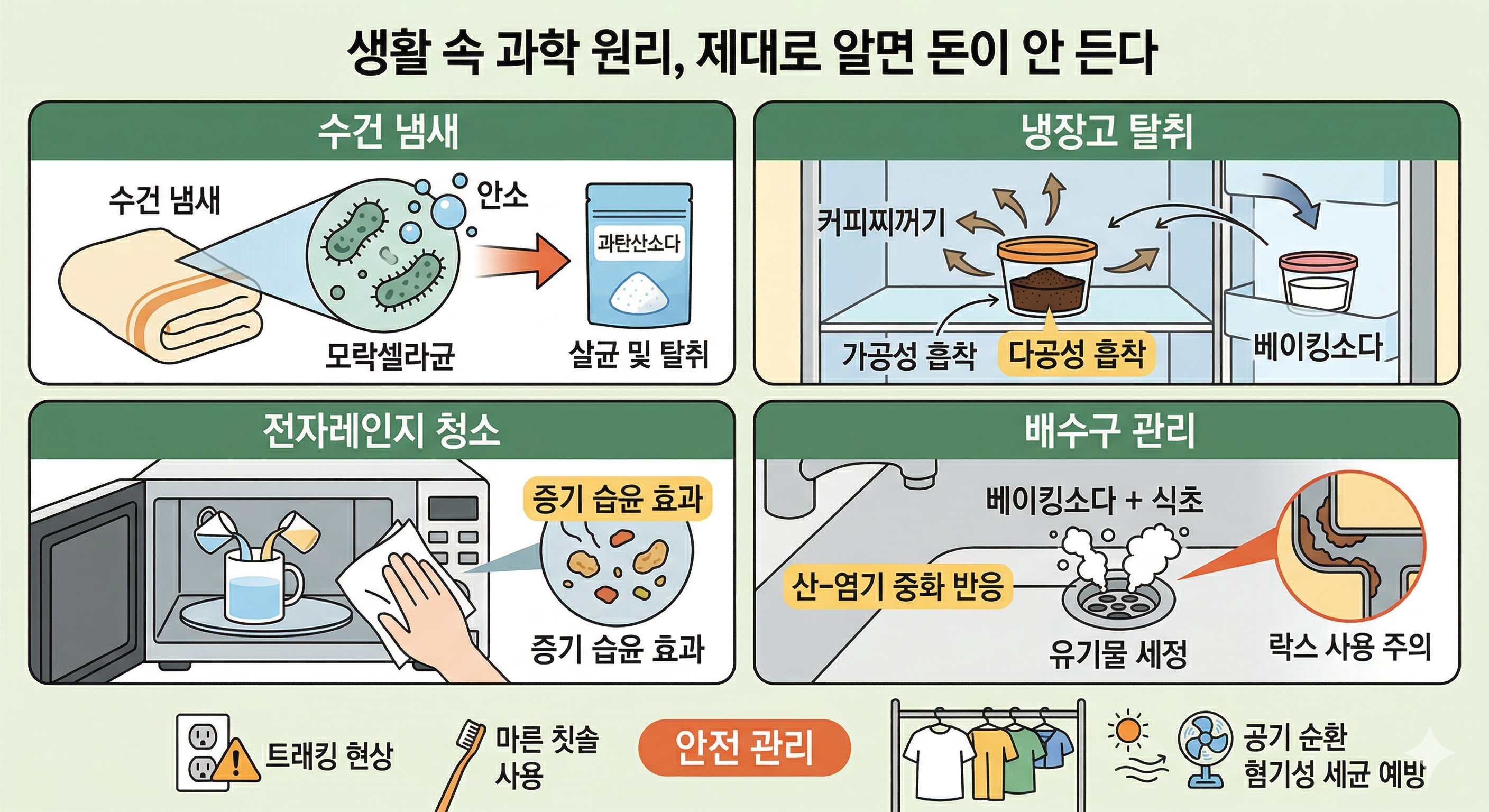 수건냄새,냉장고탈취,전자레인지,배수구
