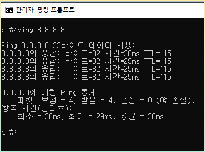 cmd ping 8.8.8.8을 실행 결과 캡처화면
