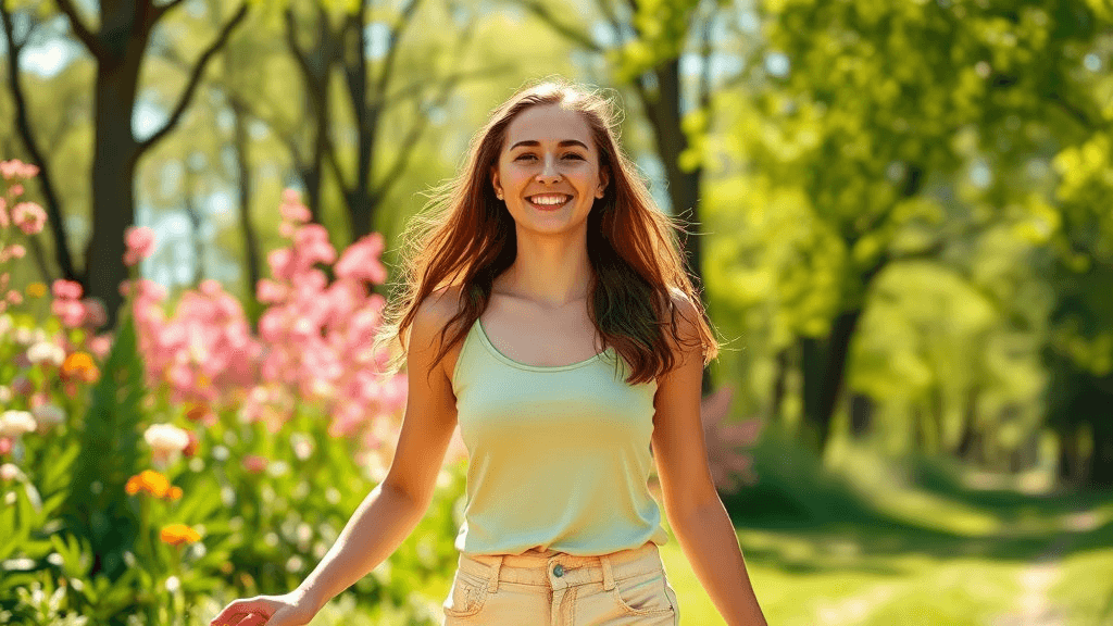 명상 후 행복하고 건강한 삶을 즐기는 사람
