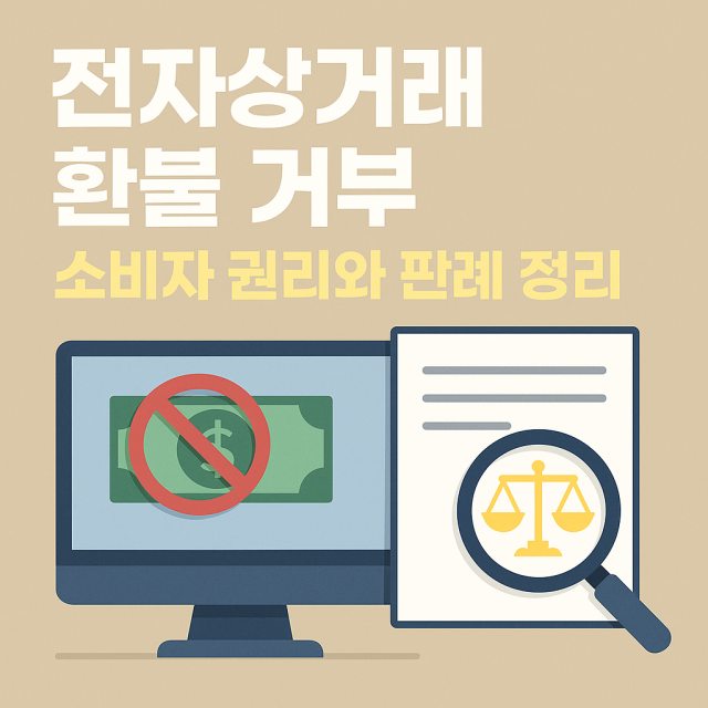 전자상거래 환불 거부 시 소비자의 권리와 법원 판례를 설명하는 대표 이미지로, 온라인 거래에서 소비자 보호를 강조합니다