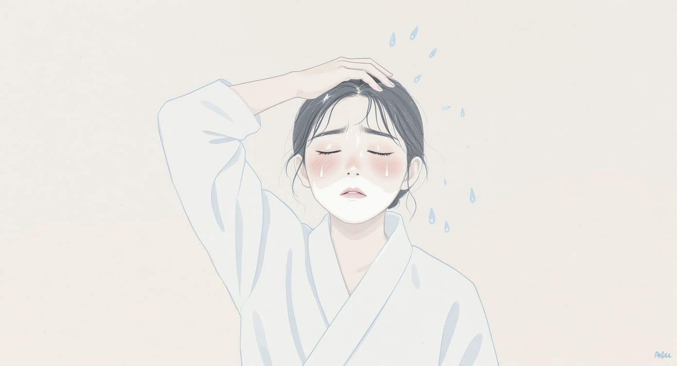 일사병으로 땀을 흘리는 여성