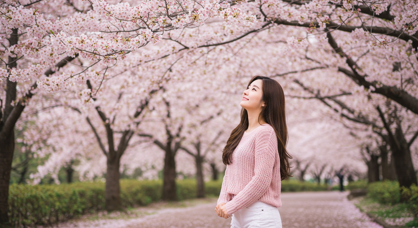 벚꽃놀이를 하는 여자