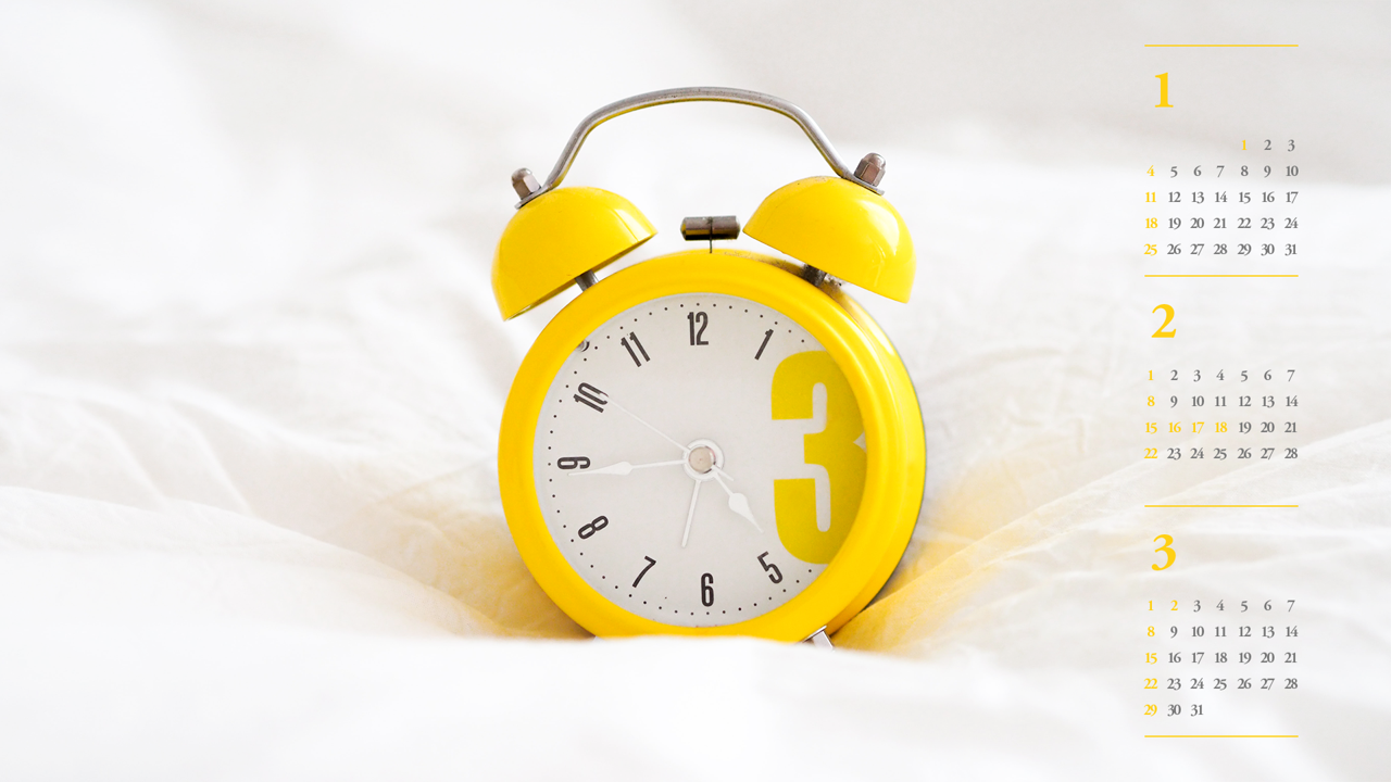 09 노란색 탁상시계 B - 2026년2월 달력배경화면