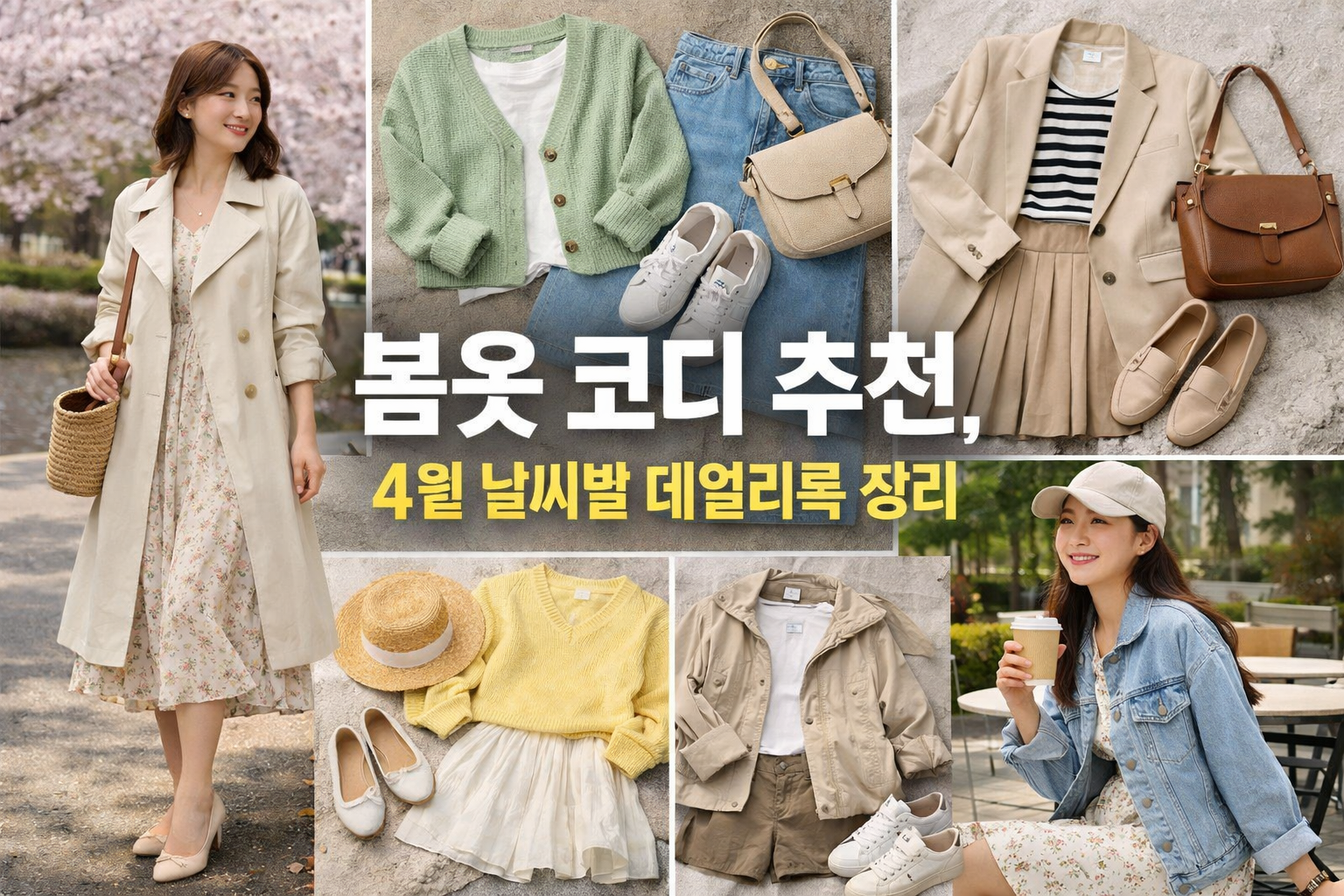 4월 옷차림 코디 봄 데일리룩 예시 이미지
