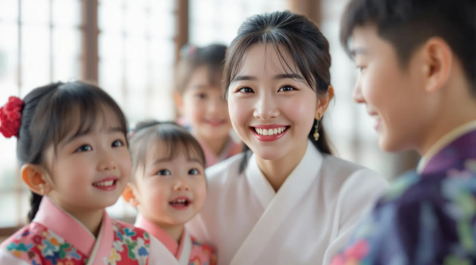 한복 차림의 어린이집 선생님