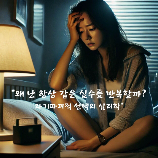 자기파괴적 행동

반복 실수 심리

감정 회피 심리학

왜 같은 실수를 반복할까

습관 심리학

자기통제력 키우는 법

실수 반복 멈추는 법

감정 기반 행동

자기효능감 회복 방법

무의식적 선택의 심리
