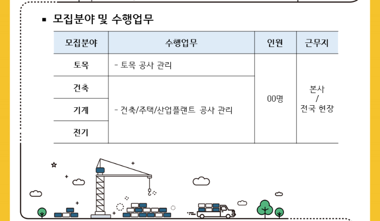 동부건설 채용 - 모집분야 및 수행업무