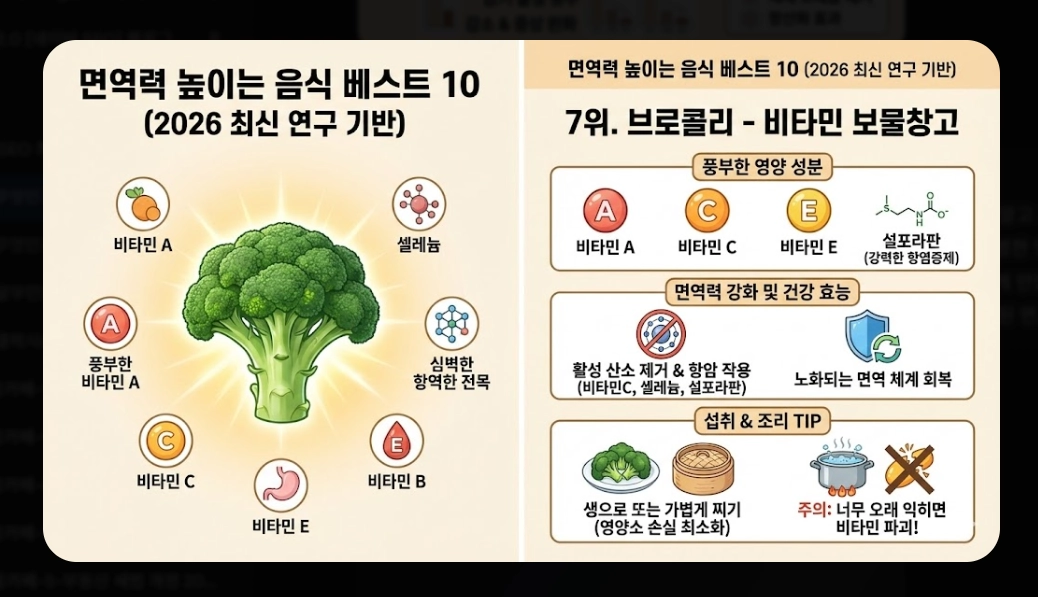 면역력 높이는 음식 베스트 10 [2026년판] 강화 식품 섭취법 및 생활 습관 총정리