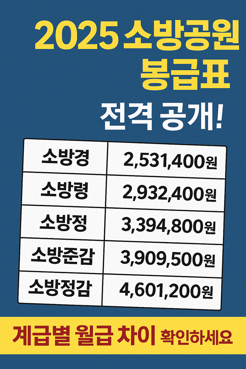 2025 소방공무원 봉급표