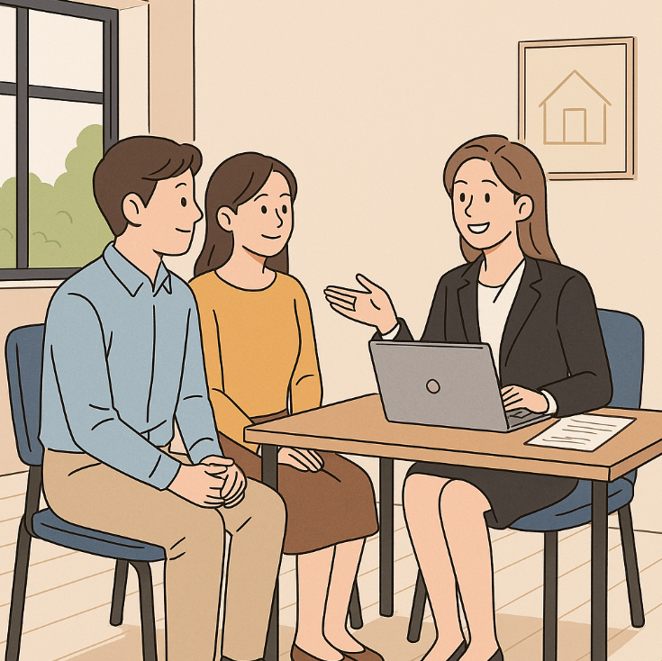 주거급여 신청자에게 설명하는 복지 담당자의 모습