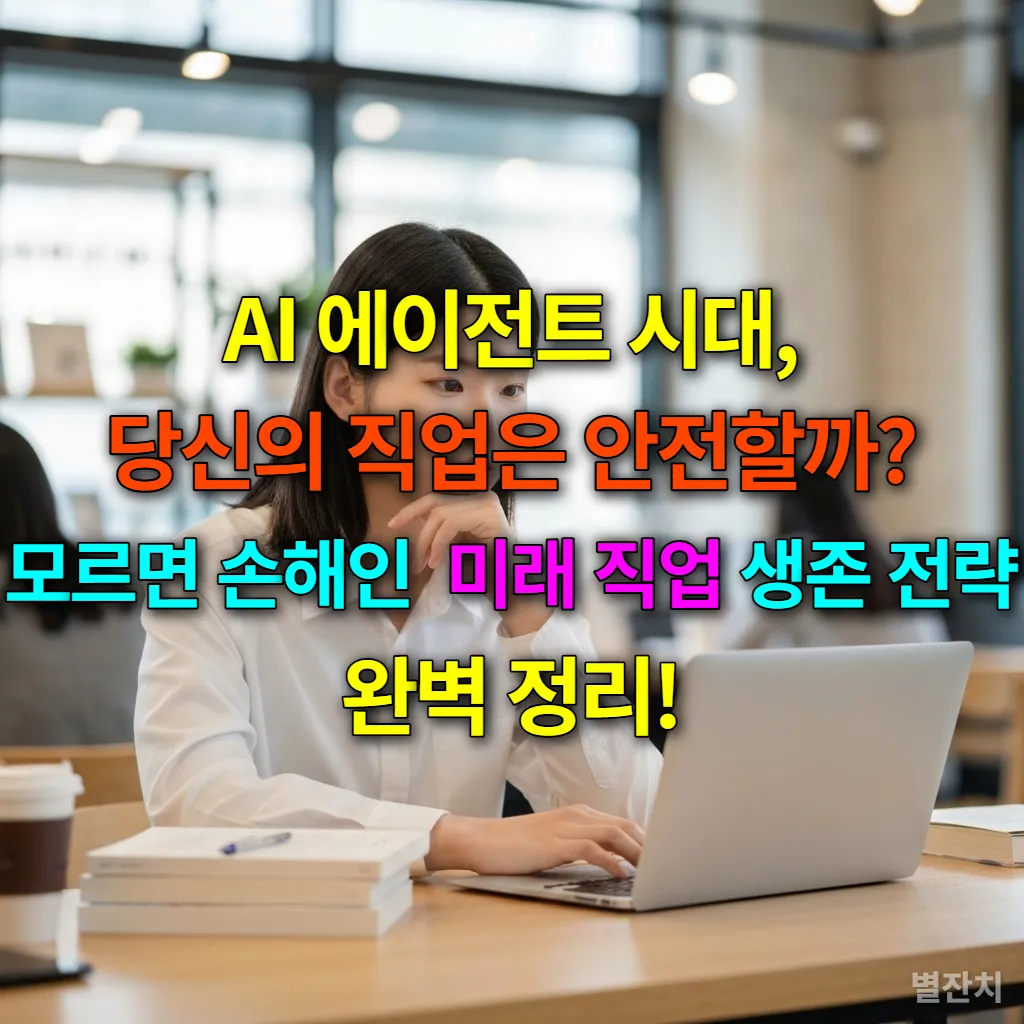 AI 시대의 직업 변화에 대해 노트북을 보며 고민하는 한국인 학생
