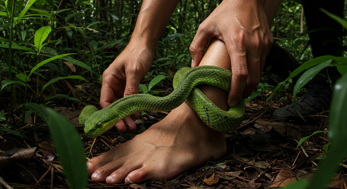 뱀에 물리는 모습