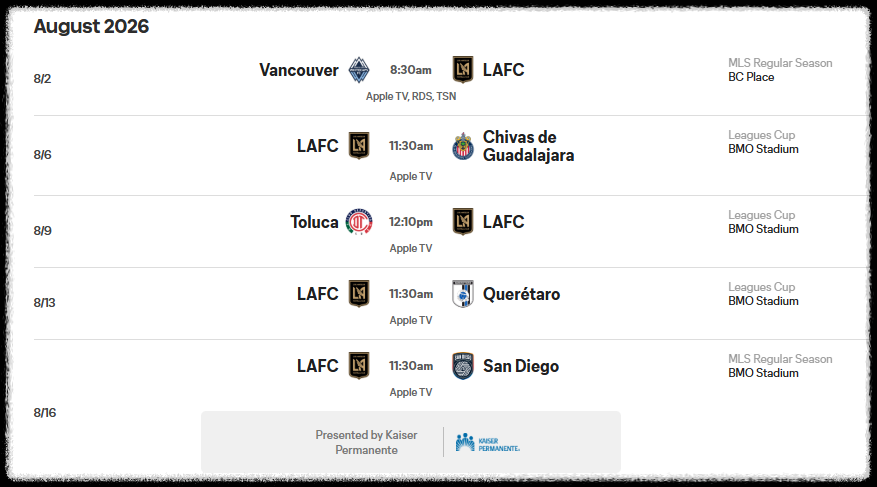 LAFC 경기일정