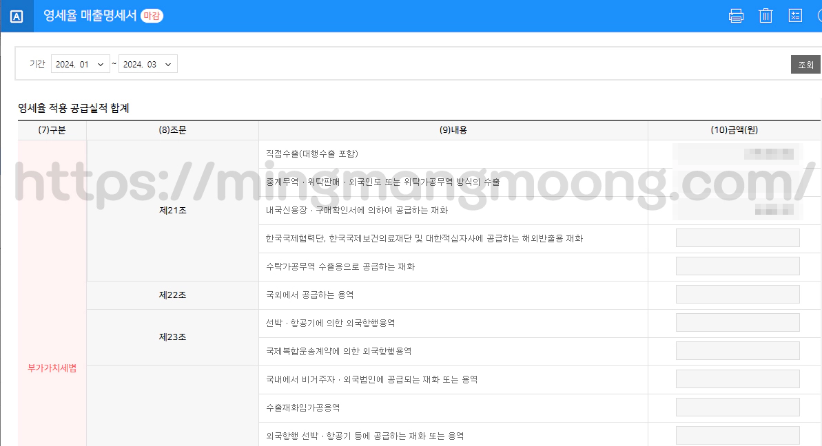 부가가치세 수출실적명세서