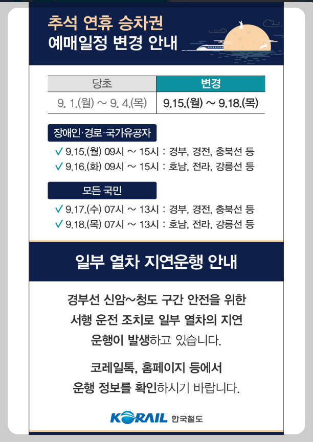 2025 추석 KTX·SRT 기차표 예매 일정