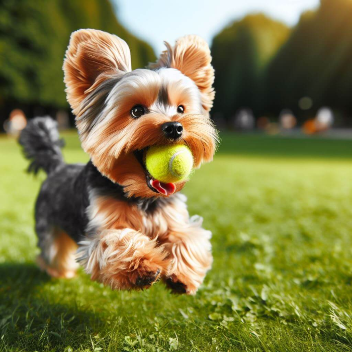 공놀이하는 요크셔 테리어