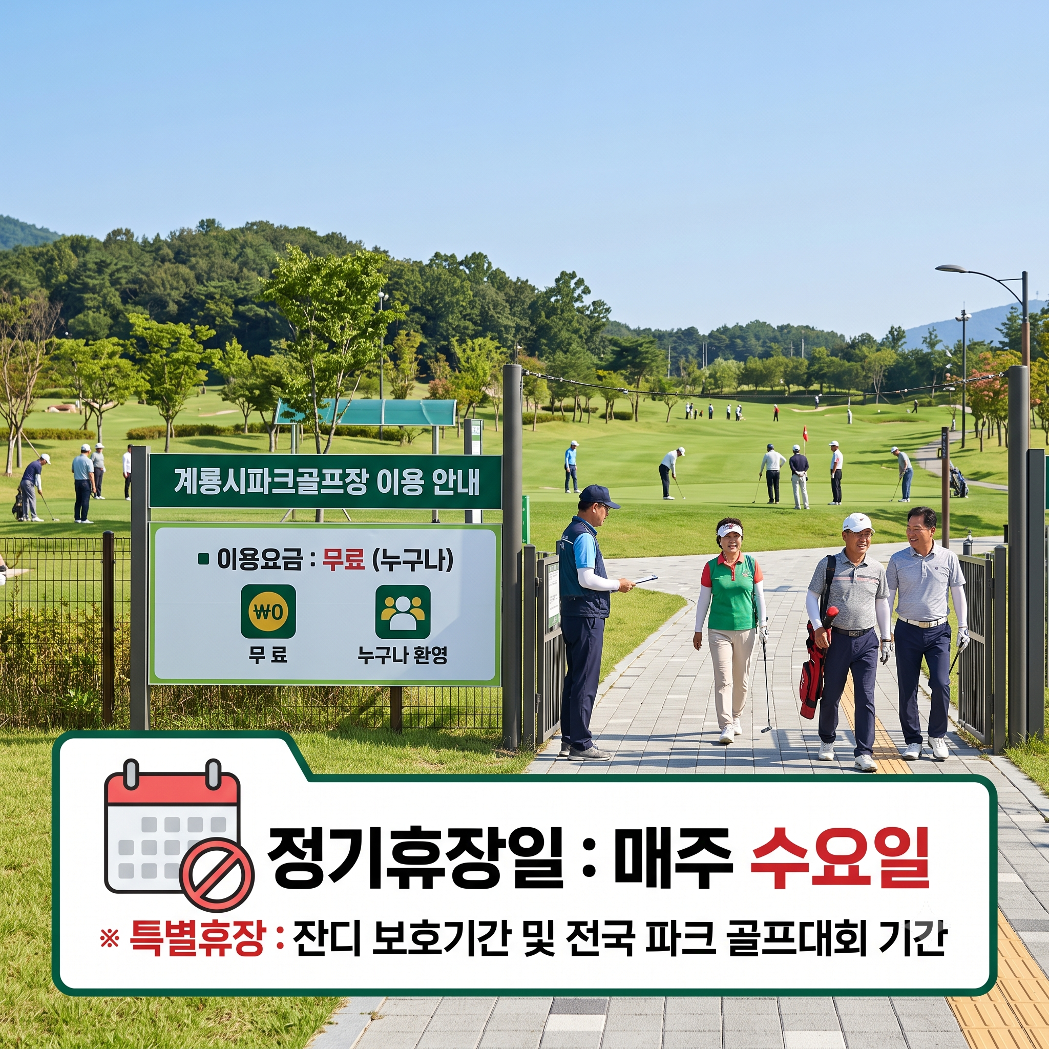 "36홀 공인 구장이 무료?" - 계룡시파크골프장 이용꿀팁 핵심정리 (위치, 코스, 이용시간, 예약방법 등)