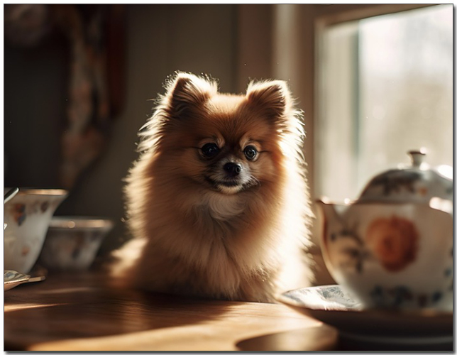 햇빛을 받고 있는 포메라니안