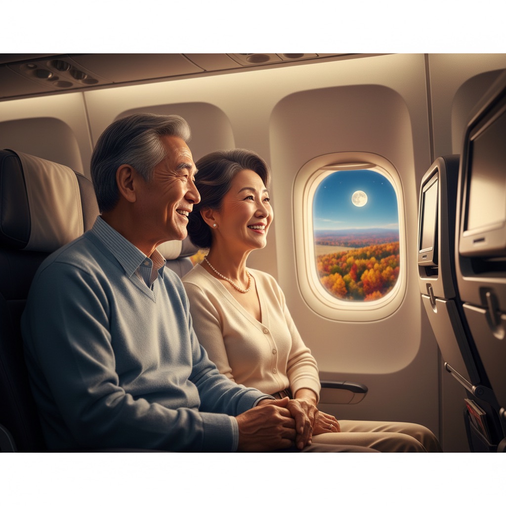 항공기 탑승한 부모님 이미지