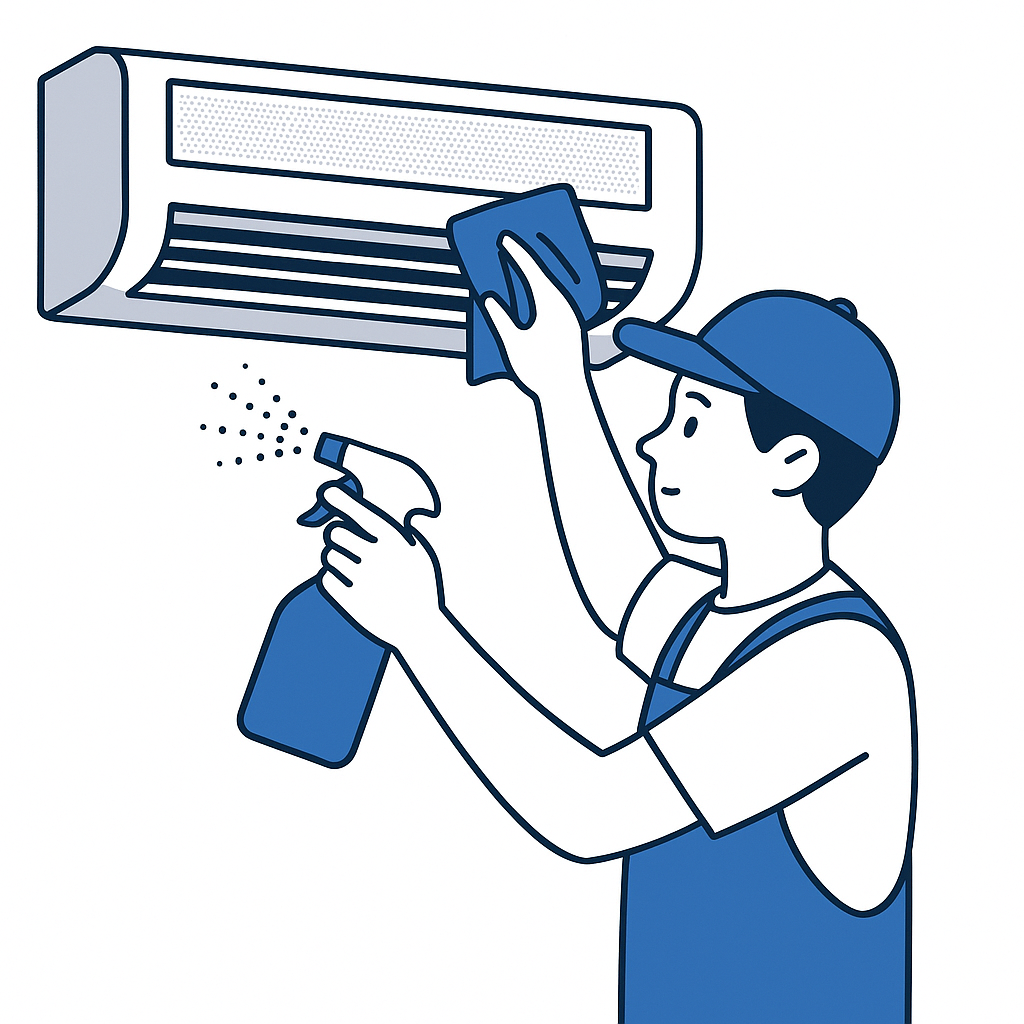 벽걸이형 에어컨 필터 세척 모습