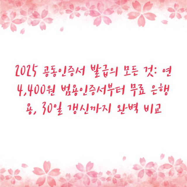 2025 공동인증서 발급의 모든 것: 연 4,400원 범용인증서부터 무료 은행용, 30일 갱신까지 완벽 비교