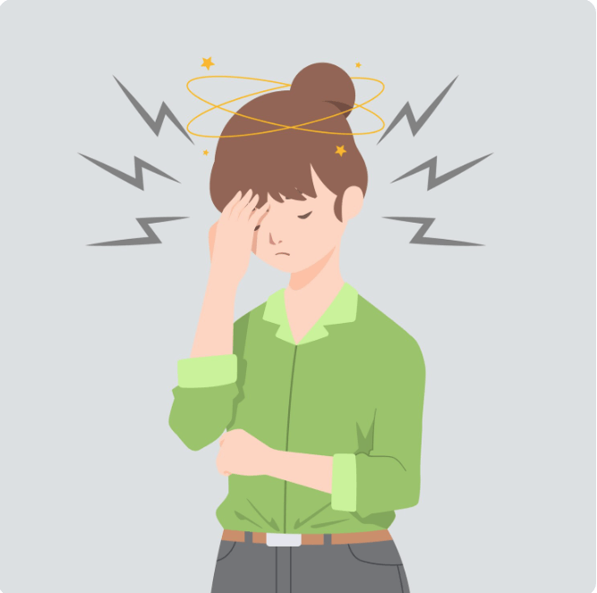 두통으로 머리가 아픈 모습