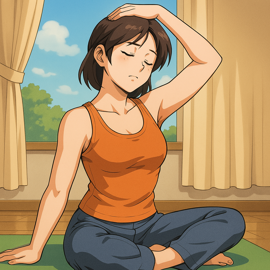 목을 강화해주는 요가를 하고 있는 여성