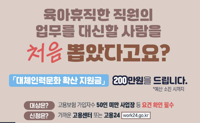 대체인력 문화확산 지원금 - 대상 기업 / 지원 내용 / 신청 방법 및 절차