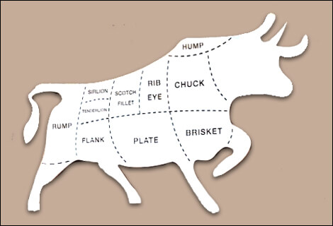 소고기 부위별 설명이 써 있는 일러스트