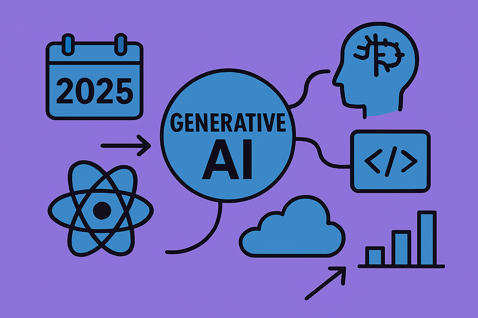 2025년 생성형 AI 기술 전망을 흐름 중심으로 표현한 일러스트