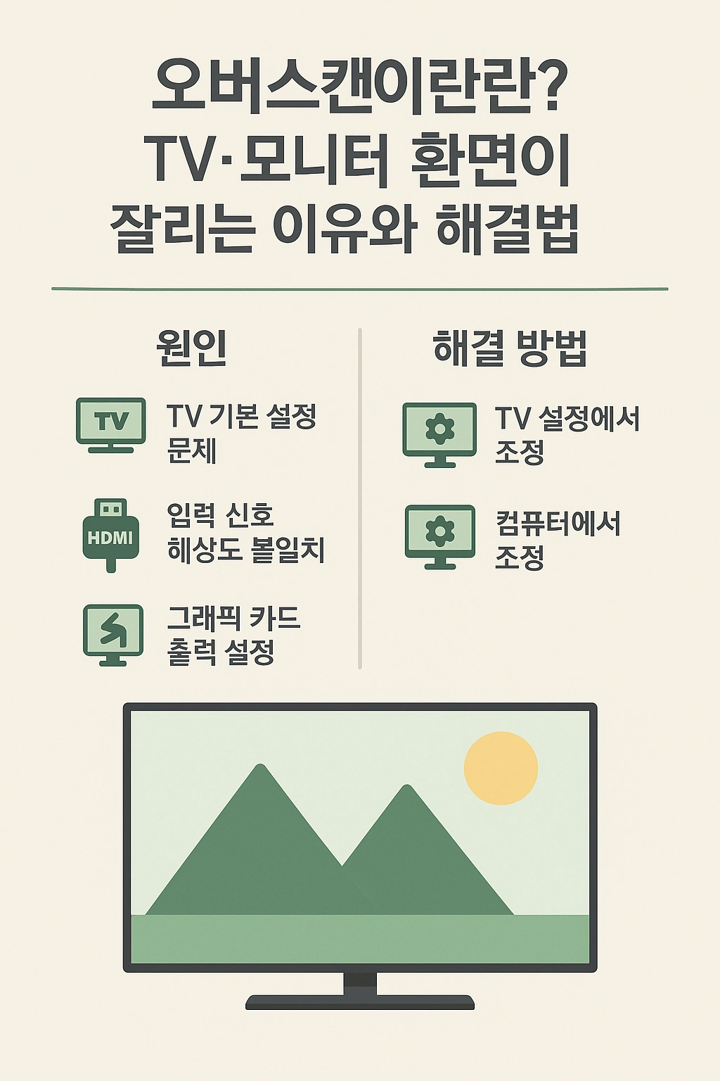 오버스캔이란 TV·모니터 화면이 잘리는 이유와 해결법