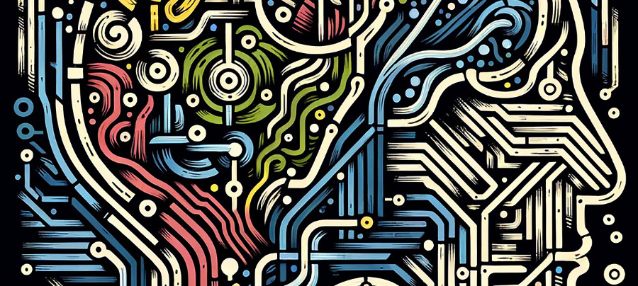 인지발달을 의미하는 두뇌 구조를 표현한 추상적 이미지