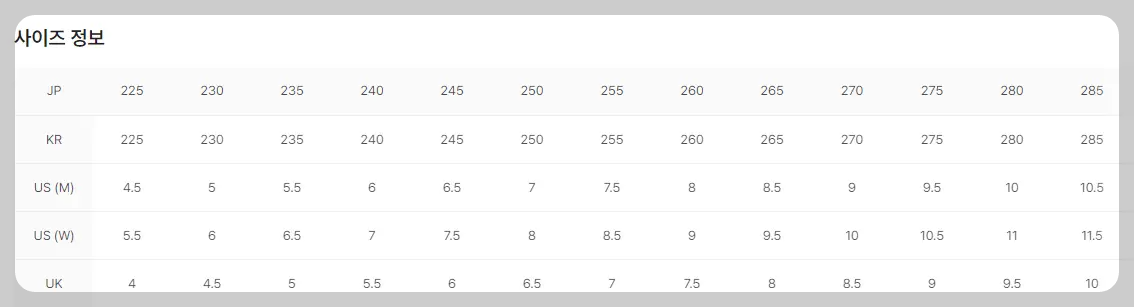 아디다스 삼바 운동화 사이즈
