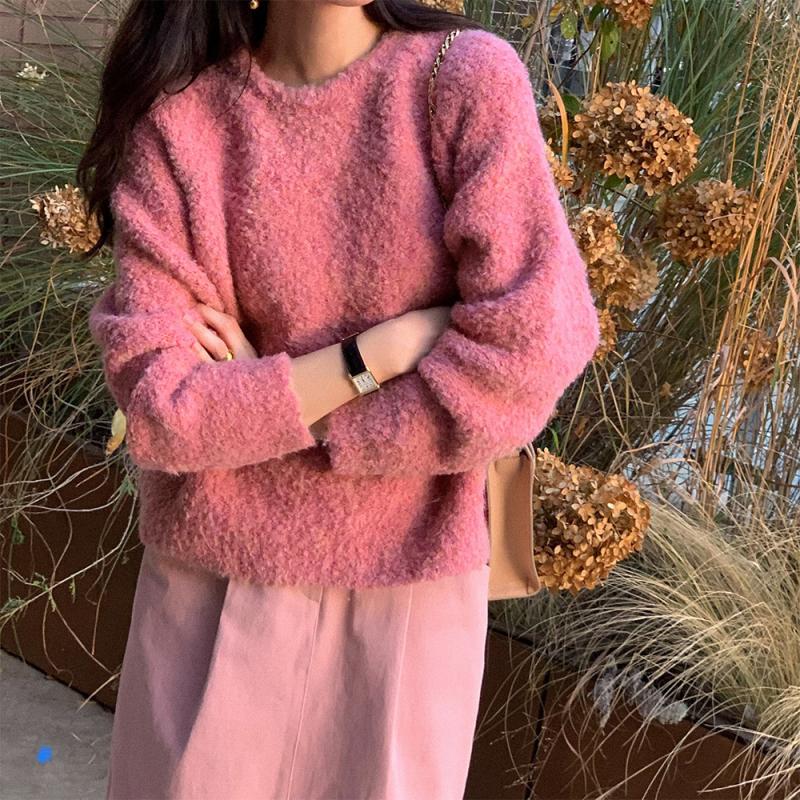 부들 나그랑 보카시 부클 니트 울 핑크 니트 그린 루즈핏 니트