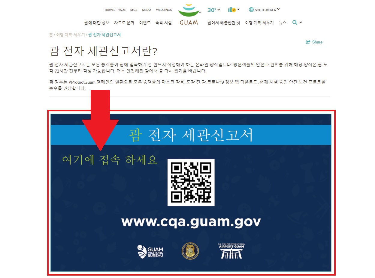 괌 전자 세관신고서 작성
