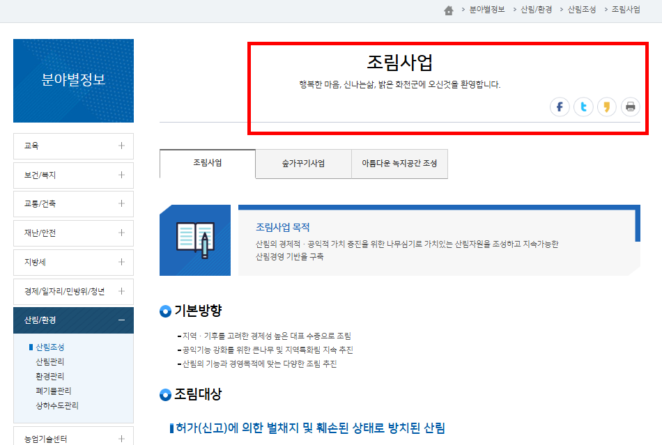 화천군청 홈페이지 소개