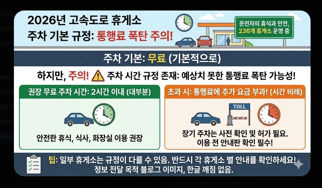 고속도로 휴게소 주차(2026년, 기본 규정, 안내 시스템)(+ 개방형 휴게소)
