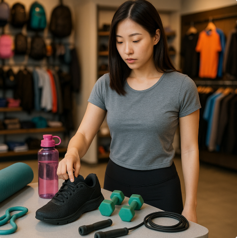 운동 준비물 고르는 사람