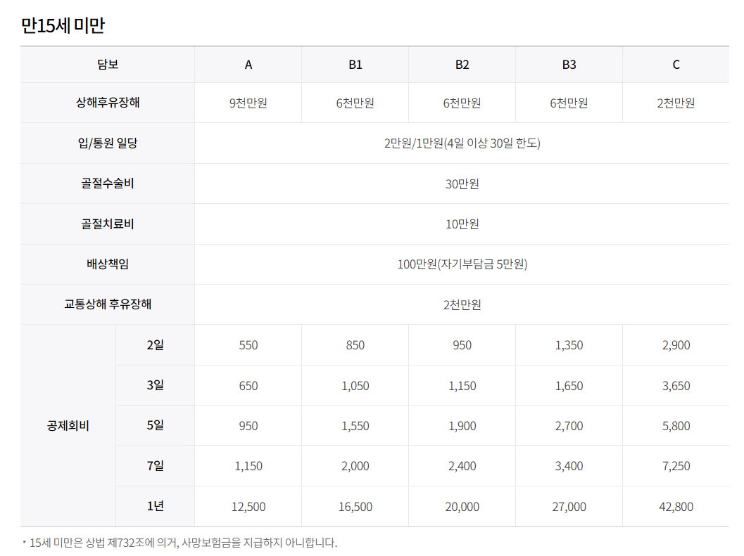 스포츠보험 15세 미만