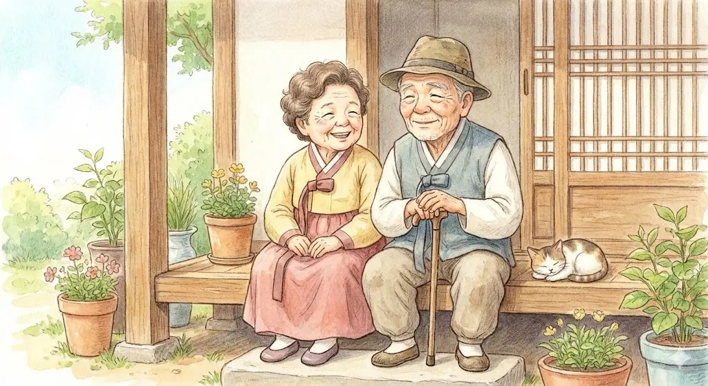 '인자하게 웃으시는 할머니/할아버지 일러스트