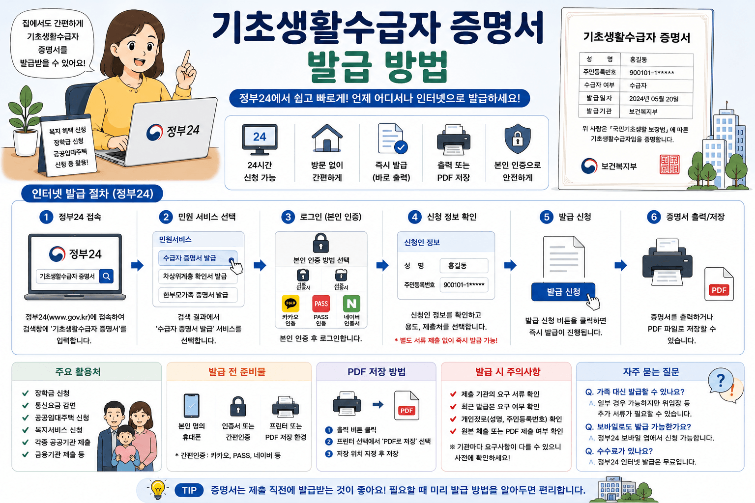 기초생활수급자 증명서 발급 방법