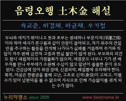 음령오행-토목금-해설