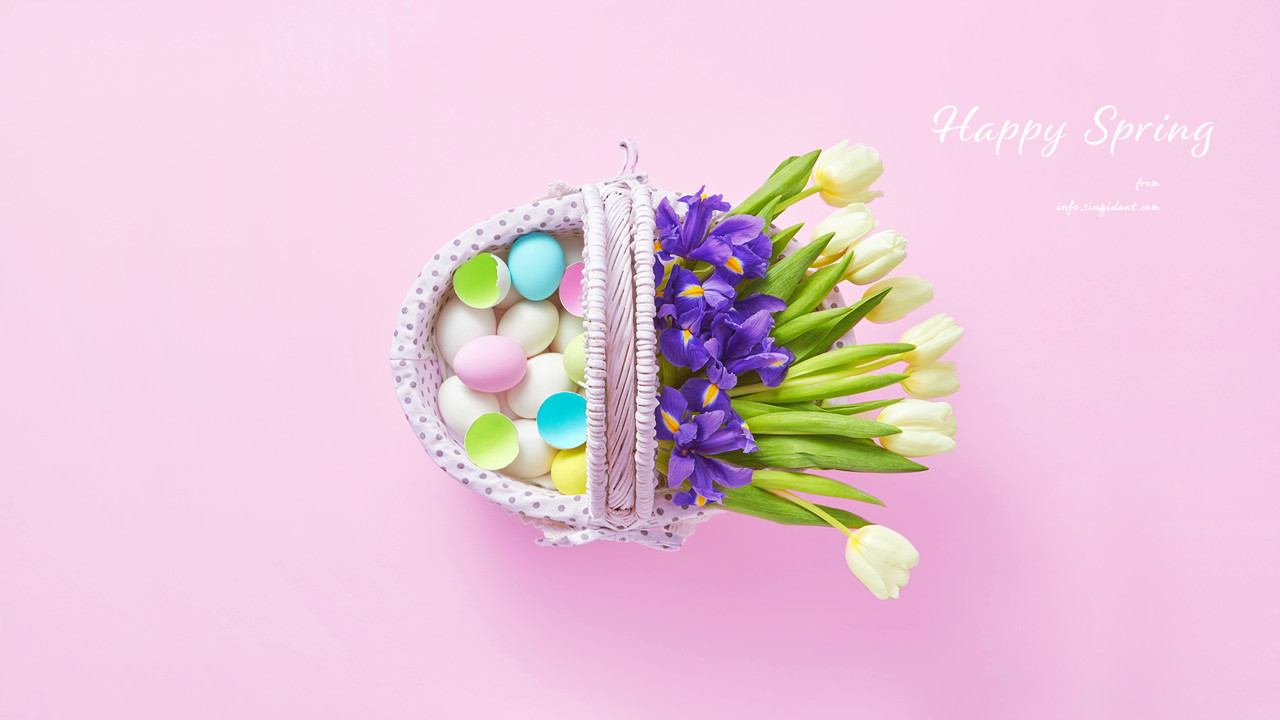 05 꽃과 계란 바구니 C - Happy Spring 부활절계란배경화면