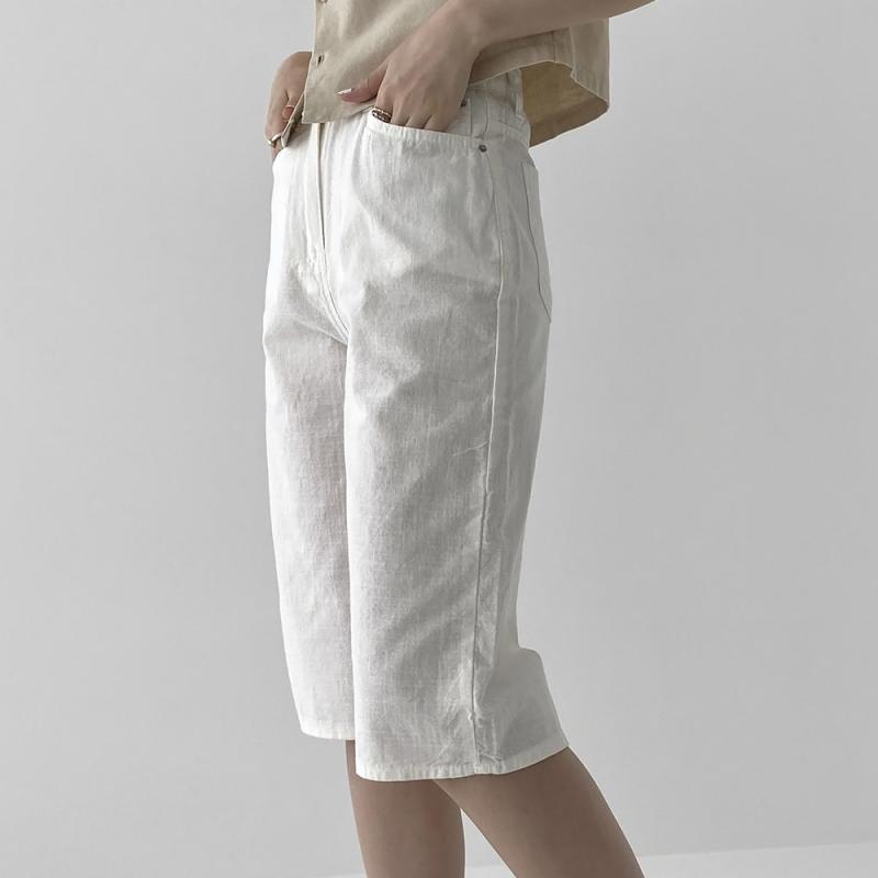 여성린넨반바지 여자6부반바지 와이드팬츠 밴딩